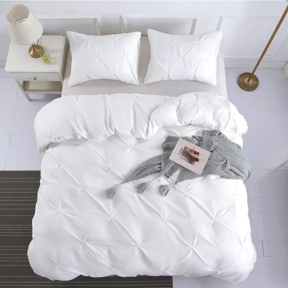 HOdo Home Bedding Pinched Pleated Duvet Cover - White King Bedding Sets